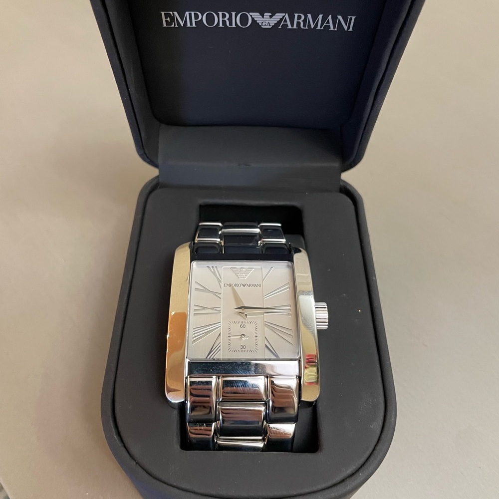 Emporio Armani square face mens stainless watch